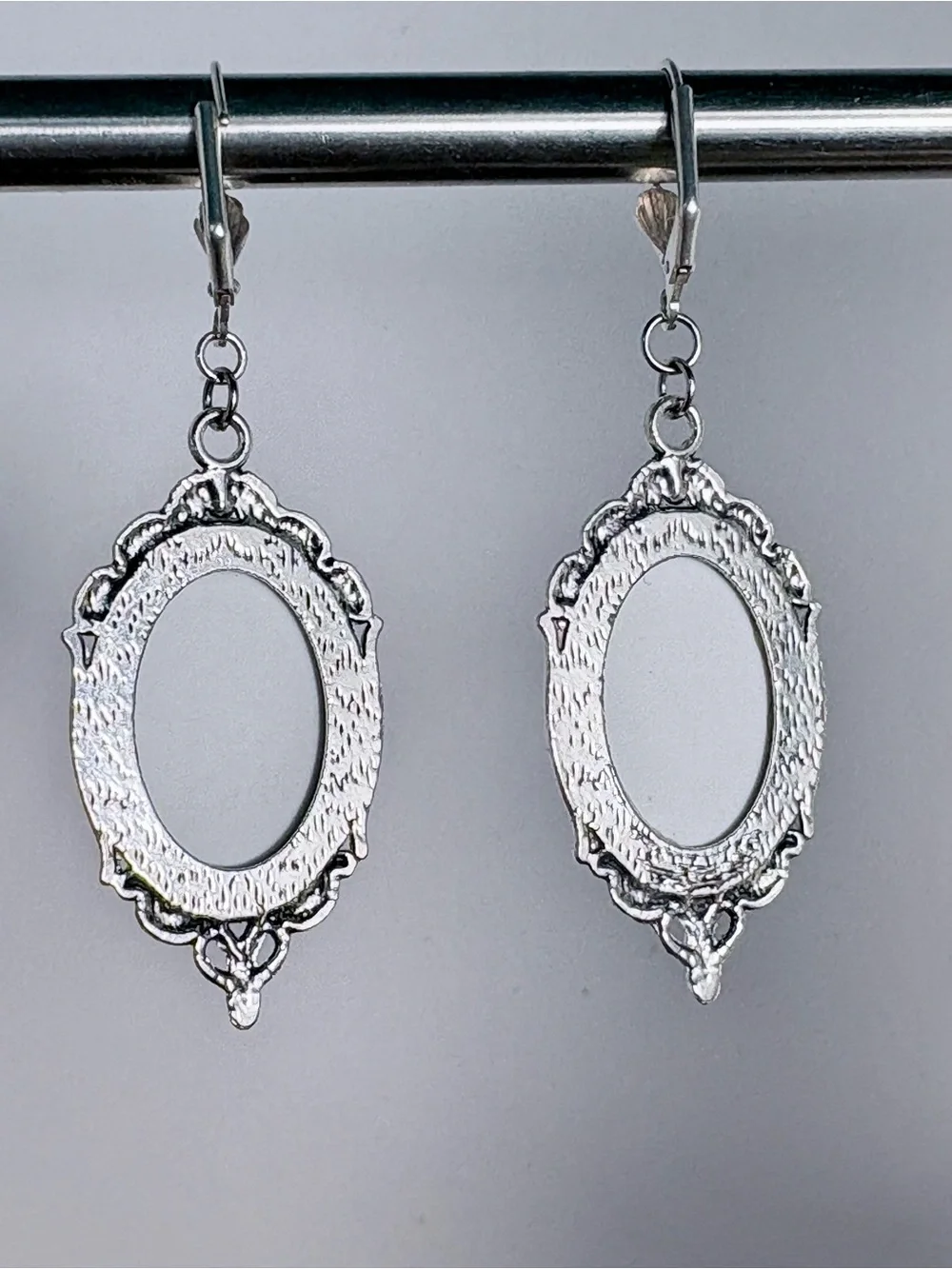 Silver Cat Cameo Drop Earrings - Black & White Cat Design